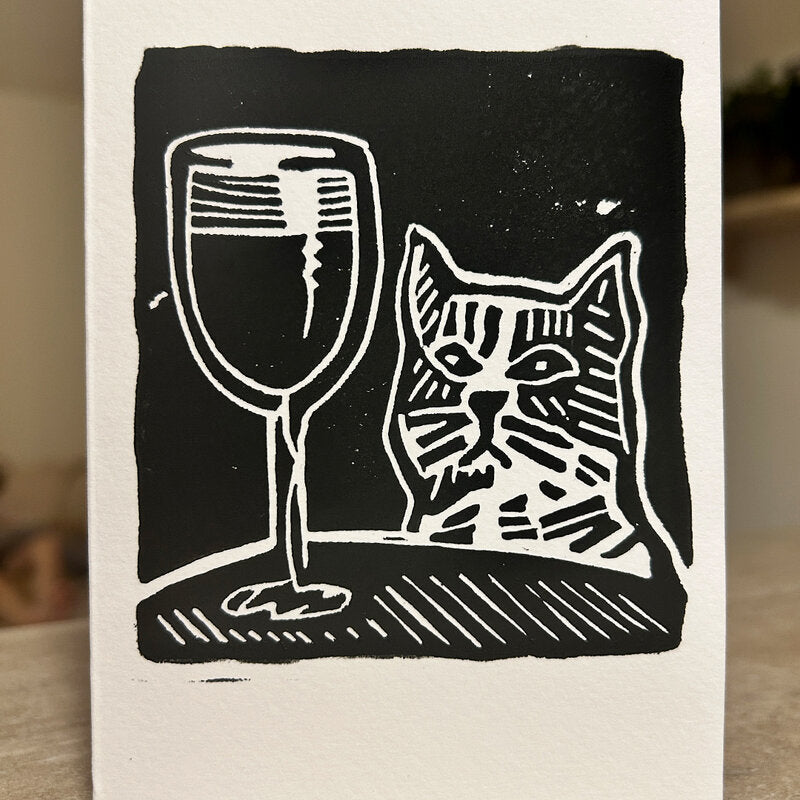 Подаръчна картичка Котка с вино